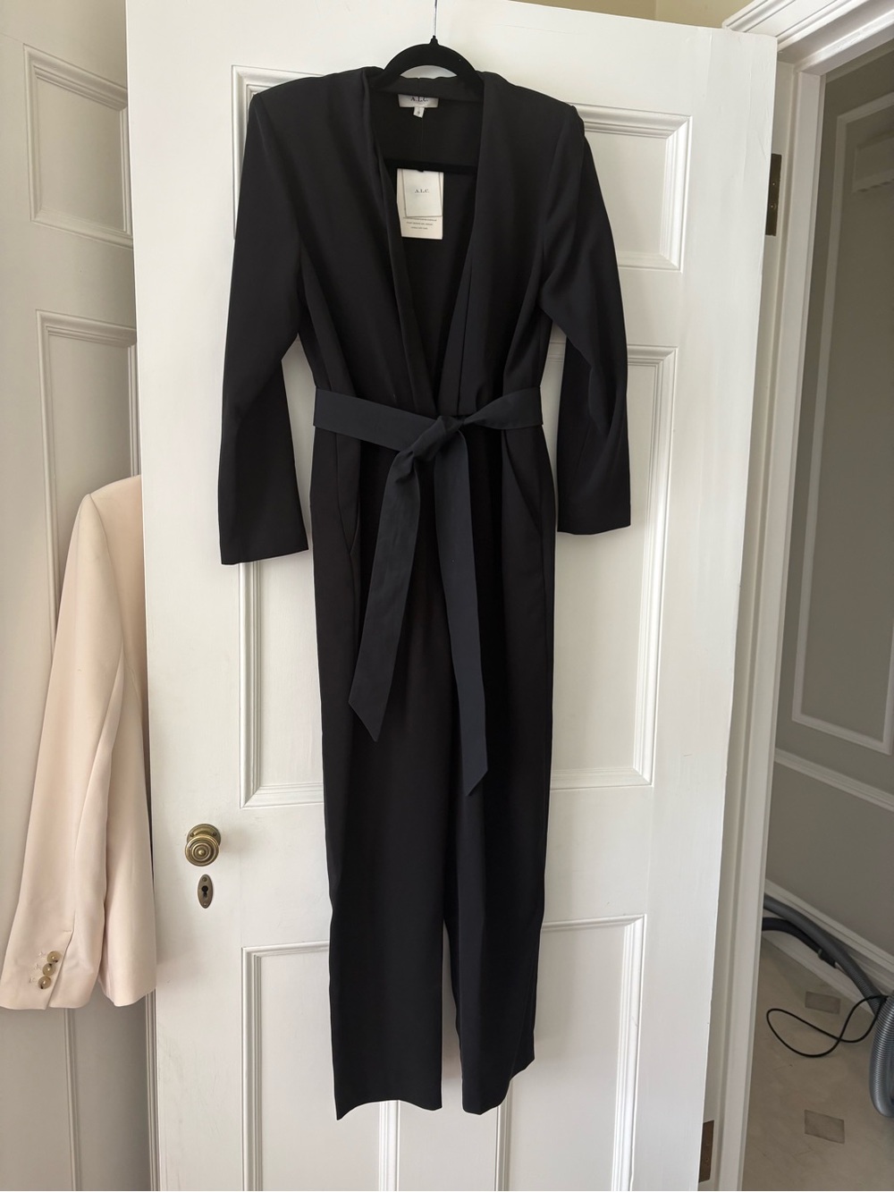 A.L.C. Black Tie-Waist Straight Leg Jumpsuit